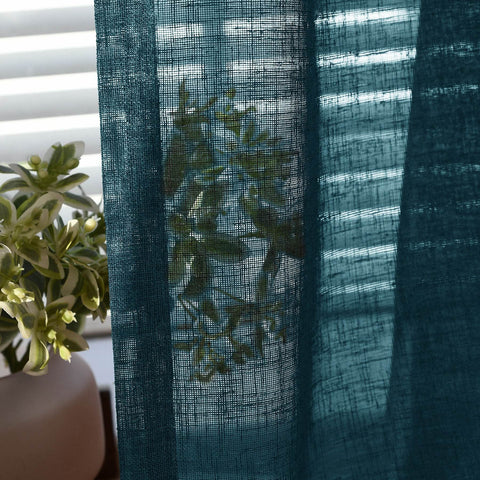 B01 Linen Textured Airy Sheer Curtain Pinch Pleat - Cololeaf