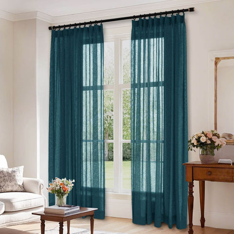 B01 Linen Textured Airy Sheer Curtain Pinch Pleat - Cololeaf