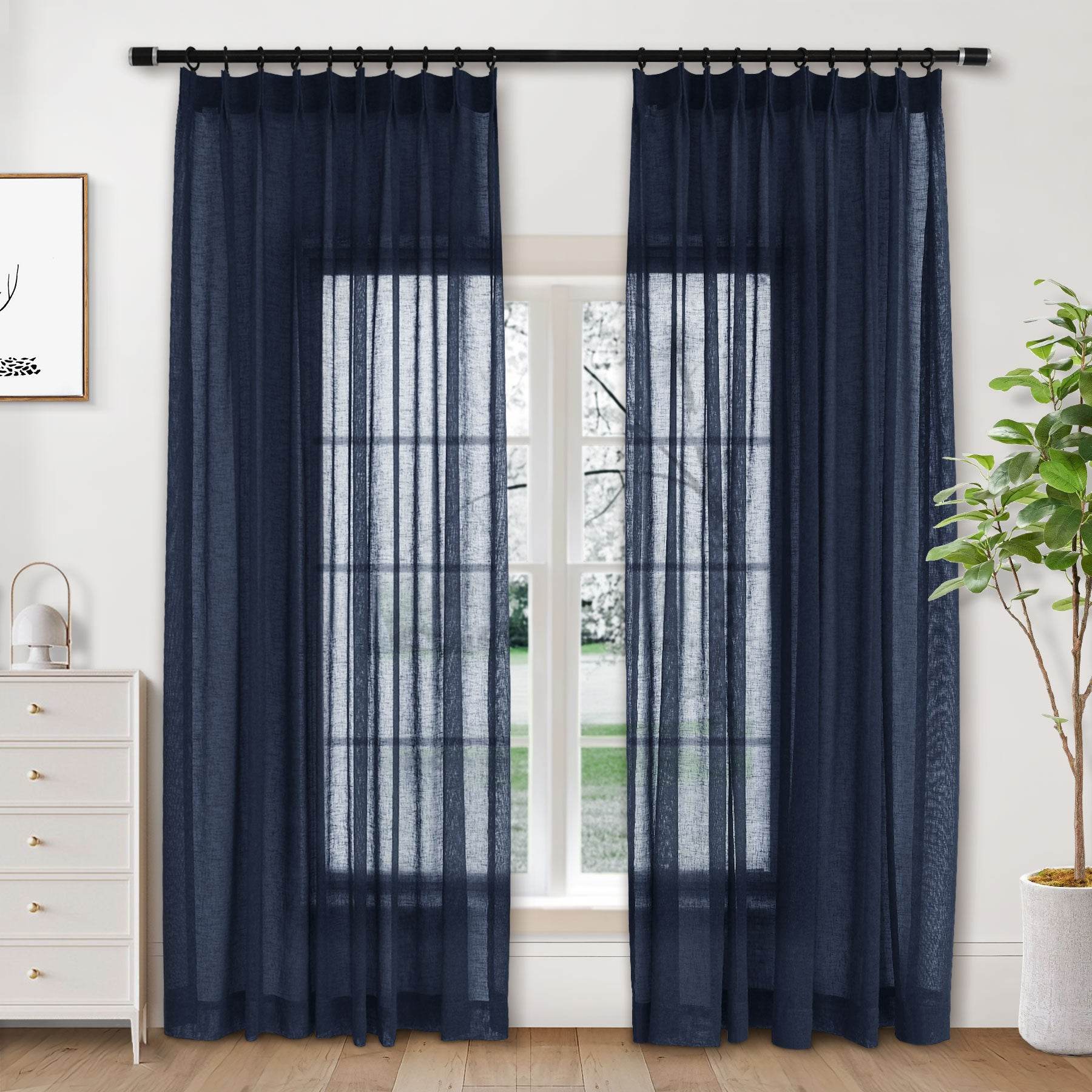 B01 Linen Textured Airy Sheer Curtain Pinch Pleat - Cololeaf
