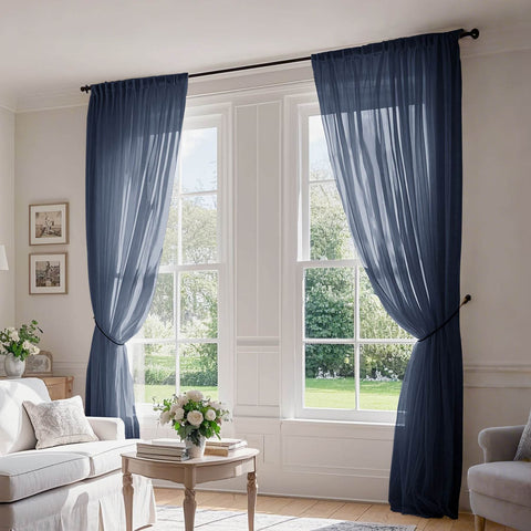 B01 Linen Textured Airy Sheer Curtain Pinch Pleat - Cololeaf