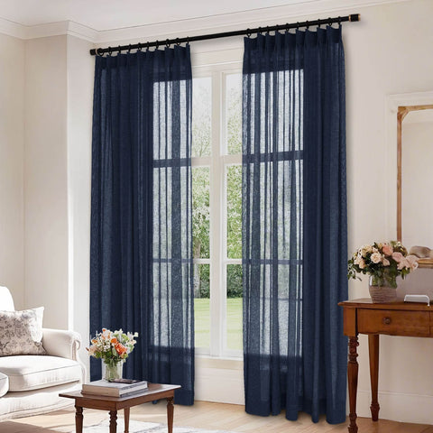 B01 Linen Textured Airy Sheer Curtain Pinch Pleat - Cololeaf