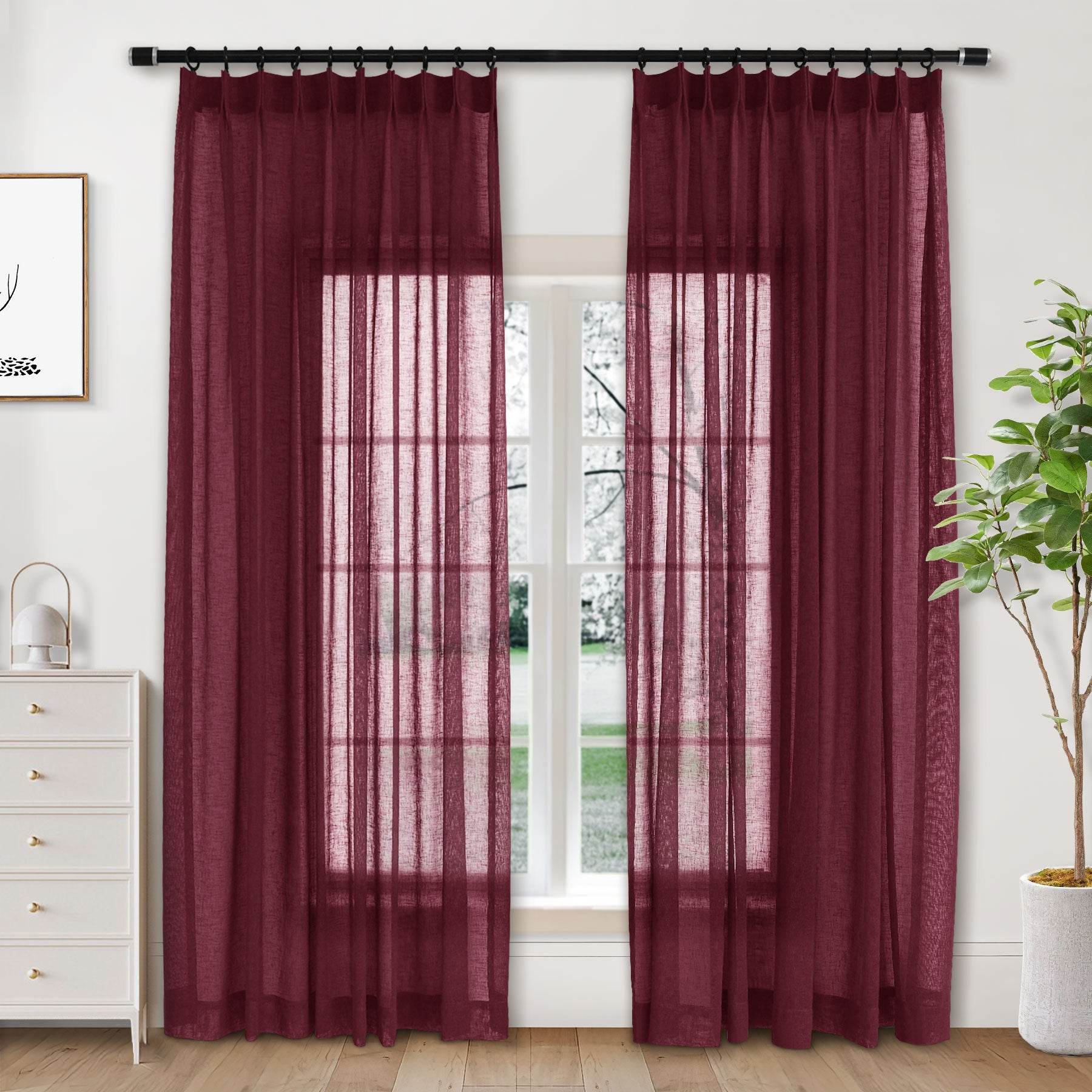 B01 Linen Textured Airy Sheer Curtain Pinch Pleat - Cololeaf