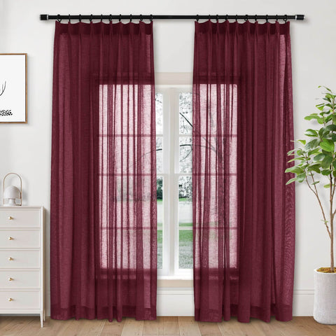 B01 Linen Textured Airy Sheer Curtain Pinch Pleat - Cololeaf