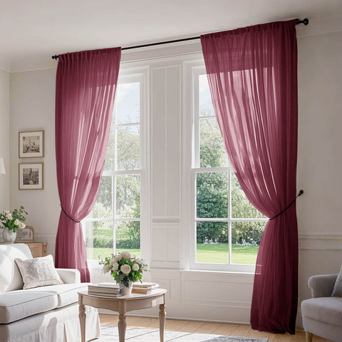 B01 Linen Textured Airy Sheer Curtain Pinch Pleat - Cololeaf