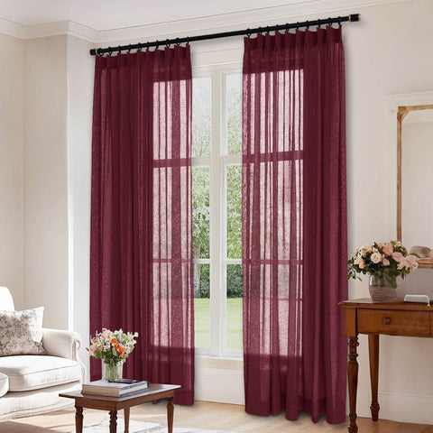 B01 Linen Textured Airy Sheer Curtain Pinch Pleat - Cololeaf