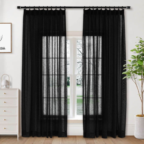 B01 Linen Textured Airy Sheer Curtain Pinch Pleat - Cololeaf