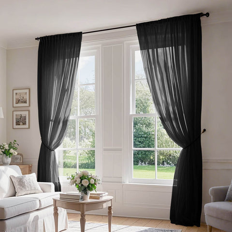 B01 Linen Textured Airy Sheer Curtain Pinch Pleat - Cololeaf