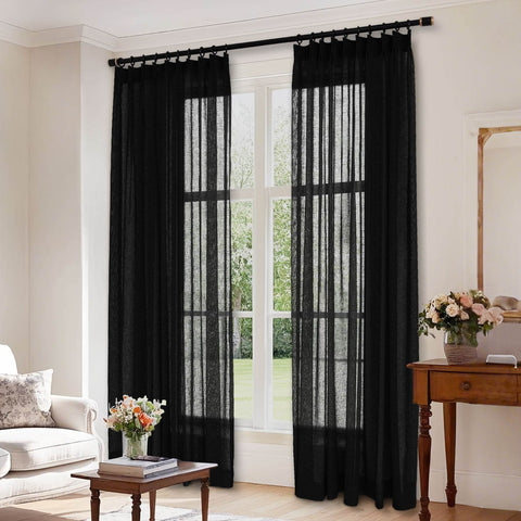 B01 Linen Textured Airy Sheer Curtain Pinch Pleat - Cololeaf