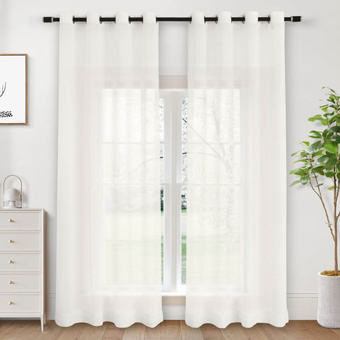 B01 Linen Textured Airy Sheer Curtain Grommet - Cololeaf