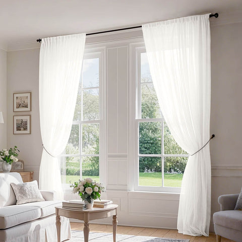 B01 Linen Textured Airy Sheer Curtain Pinch Pleat - Cololeaf