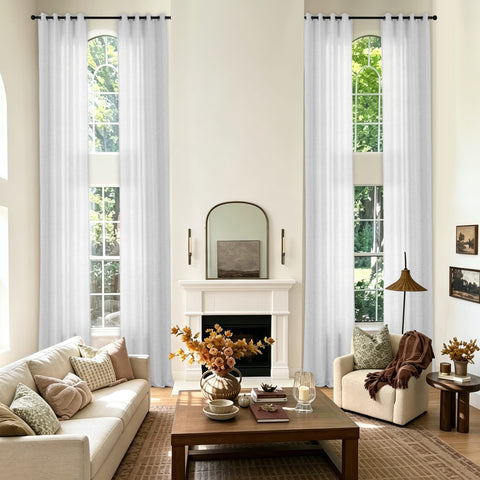 TW04 Extra Long Light Filtering Linen Curtains Grommets 1 Panel for High Ceilings, Perfect for Lofts
