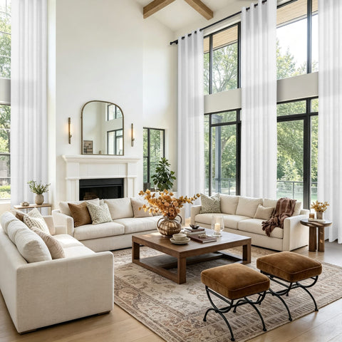 TW04 Extra Long Light Filtering Linen Curtains Grommets 1 Panel for High Ceilings, Perfect for Lofts