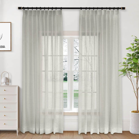 B01 Linen Textured Airy Sheer Curtain Pinch Pleat - Cololeaf
