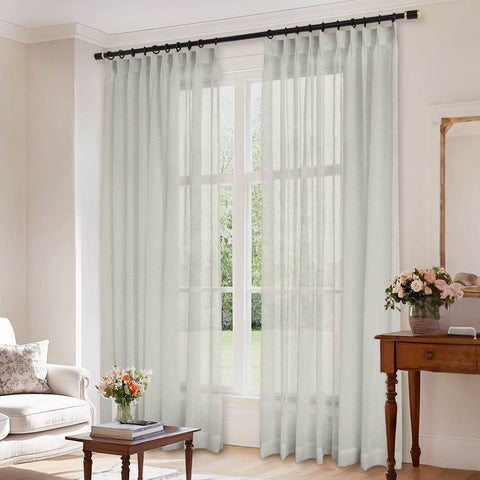 B01 Linen Textured Airy Sheer Curtain Pinch Pleat - Cololeaf