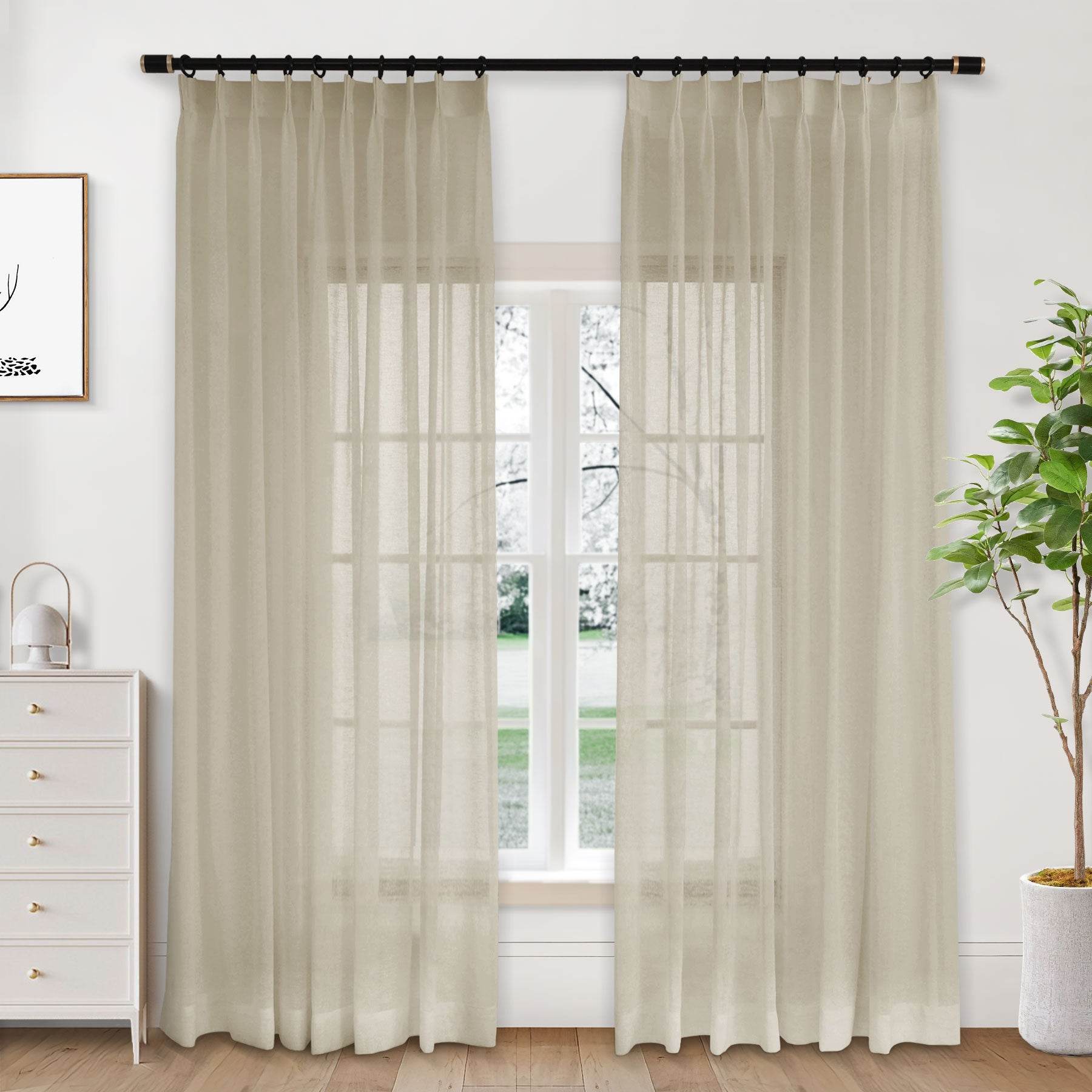B01 Linen Textured Airy Sheer Curtain Pinch Pleat - Cololeaf