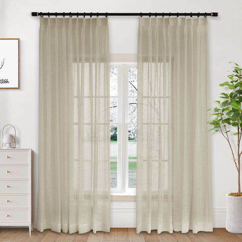 B01 Linen Textured Airy Sheer Curtain Pinch Pleat - Cololeaf