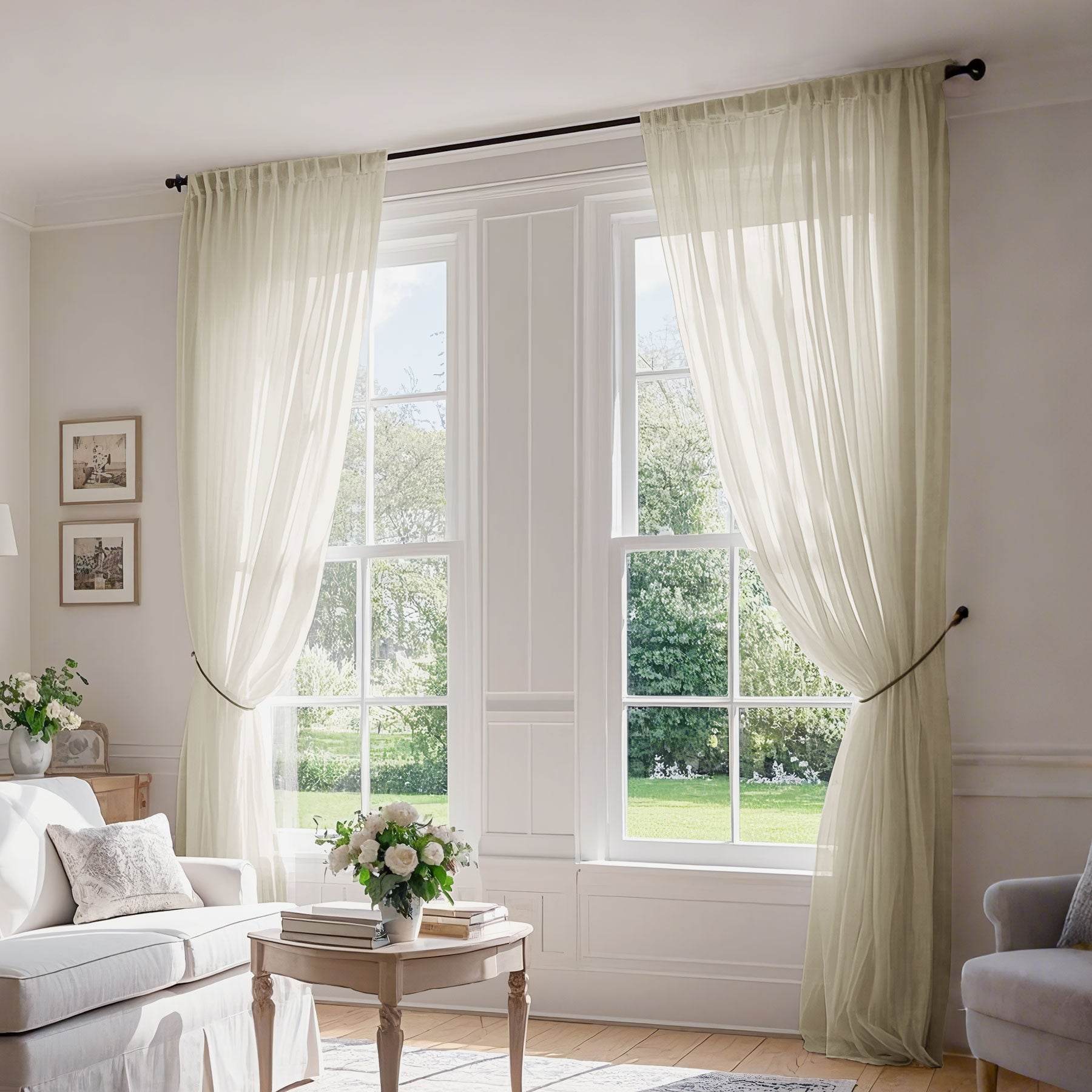 B01 Linen Textured Airy Sheer Curtain Pinch Pleat - Cololeaf