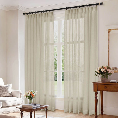 B01 Linen Textured Airy Sheer Curtain Pinch Pleat - Cololeaf