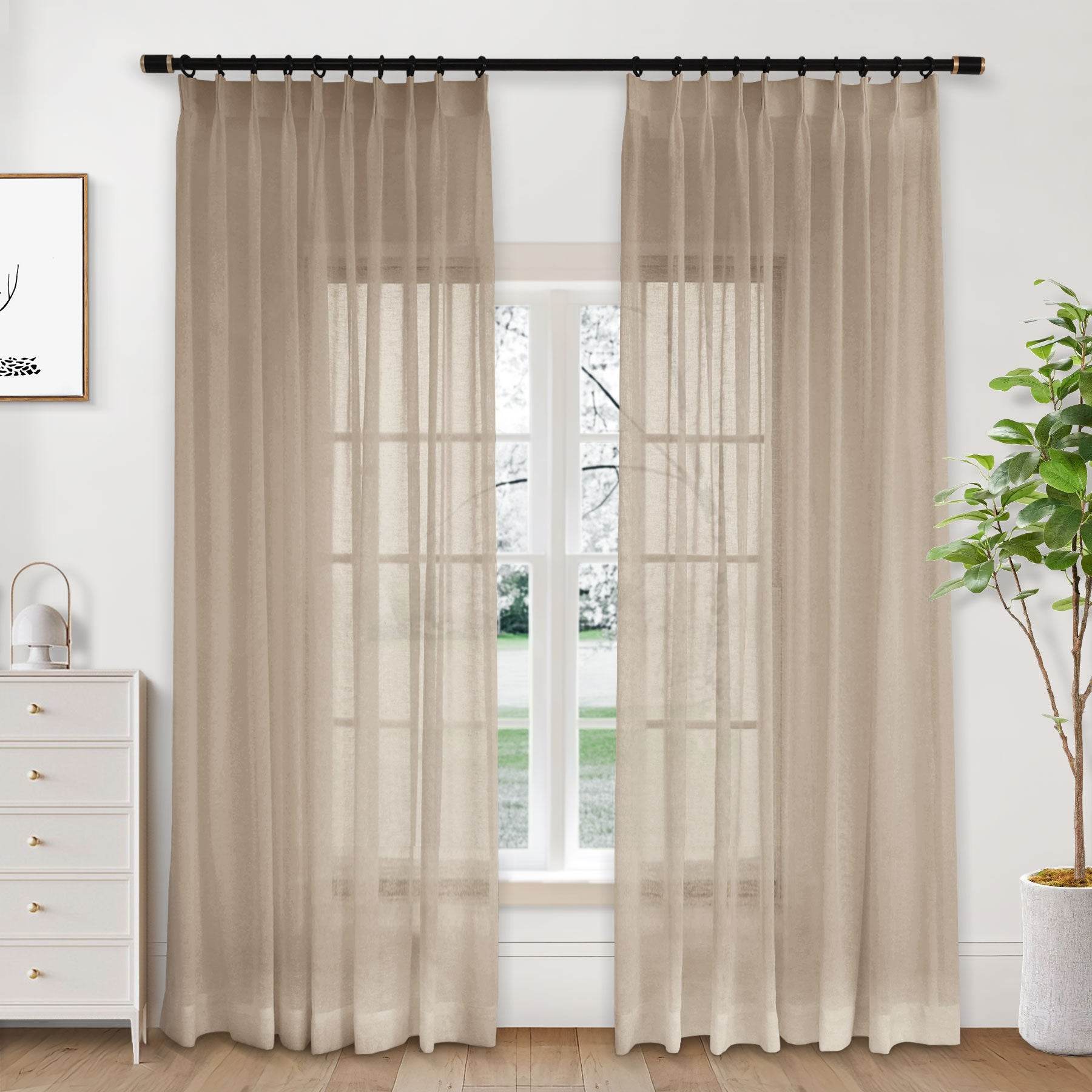 B01 Linen Textured Airy Sheer Curtain Pinch Pleat - Cololeaf