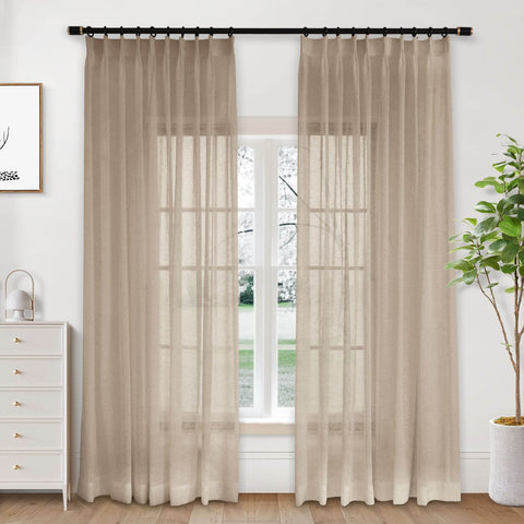 B01 Linen Textured Airy Sheer Curtain Pinch Pleat - Cololeaf