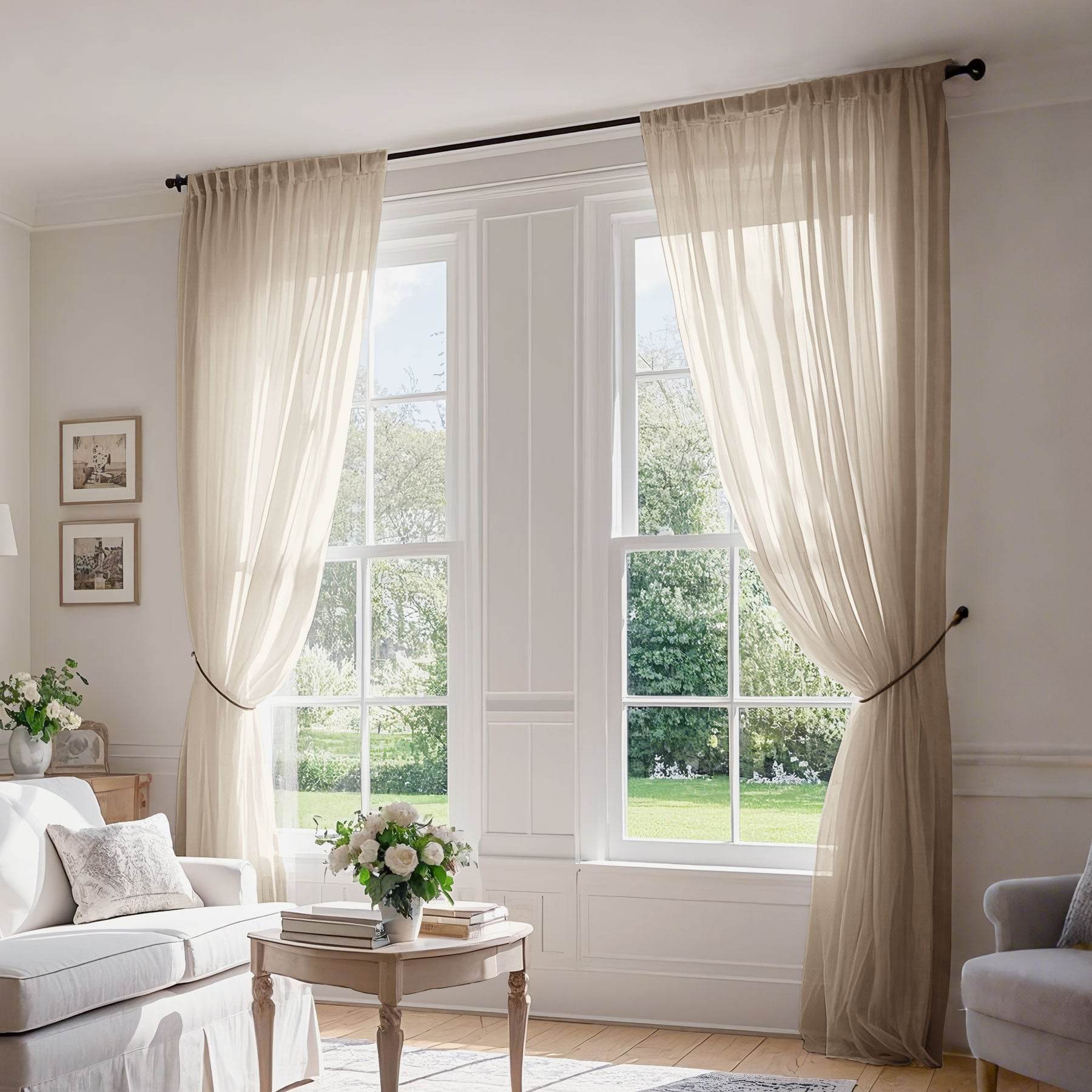 B01 Linen Textured Airy Sheer Curtain Pinch Pleat - Cololeaf