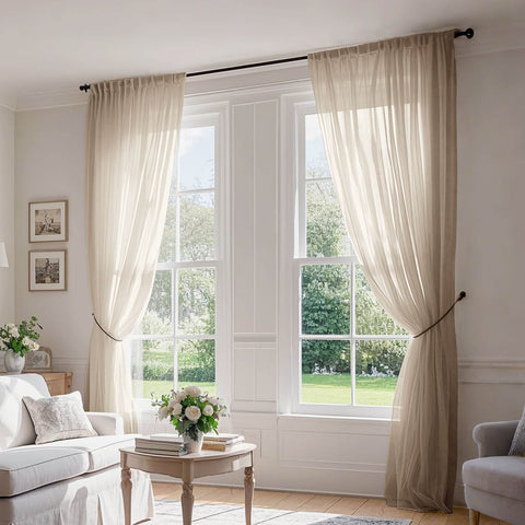 B01 Linen Textured Airy Sheer Curtain Pinch Pleat - Cololeaf