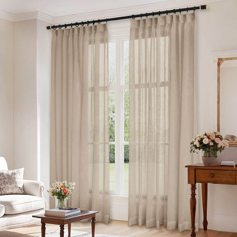 B01 Linen Textured Airy Sheer Curtain Pinch Pleat - Cololeaf