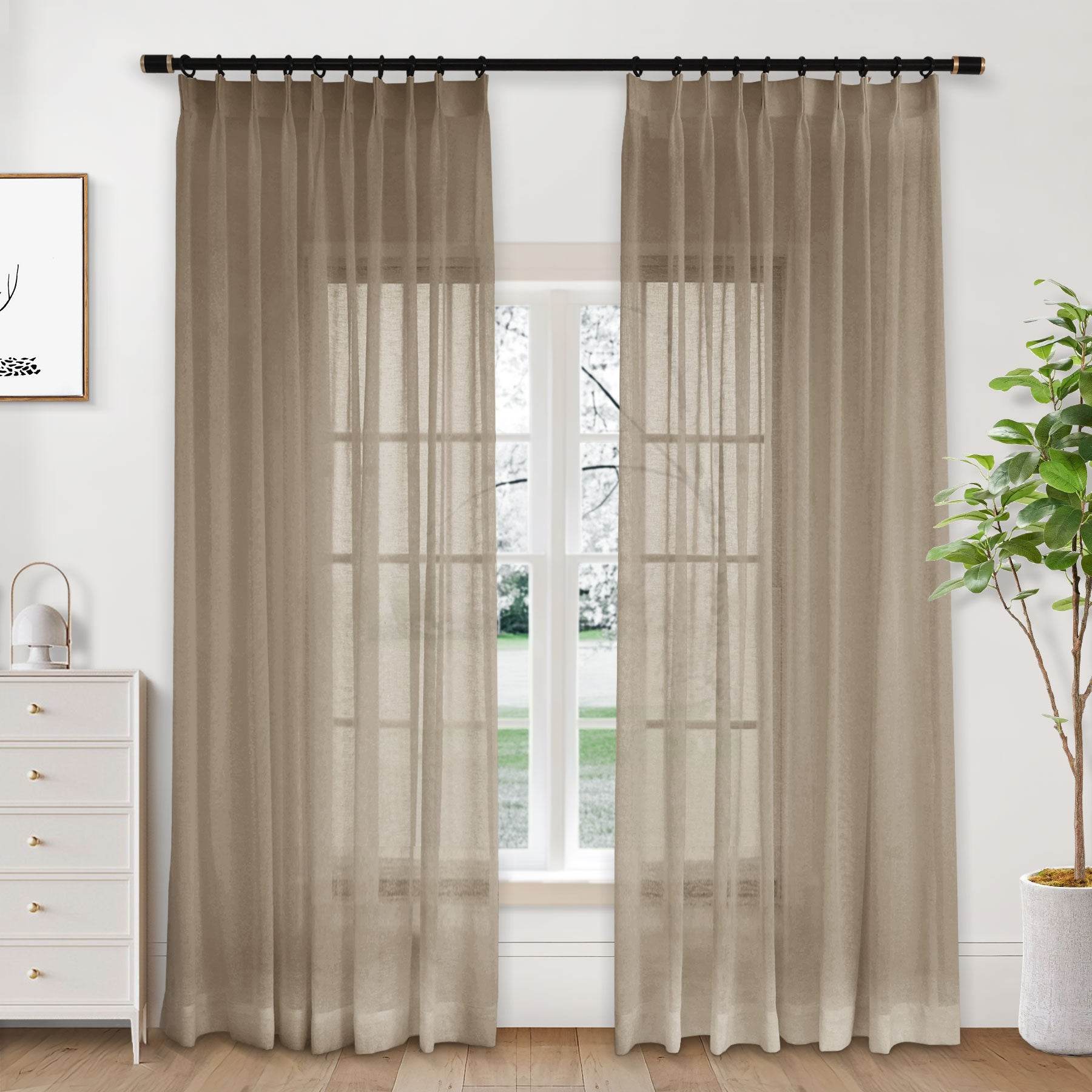 B01 Linen Textured Airy Sheer Curtain Pinch Pleat - Cololeaf