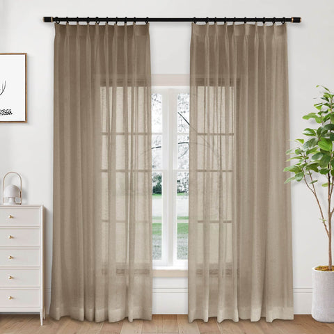 B01 Linen Textured Airy Sheer Curtain Pinch Pleat - Cololeaf