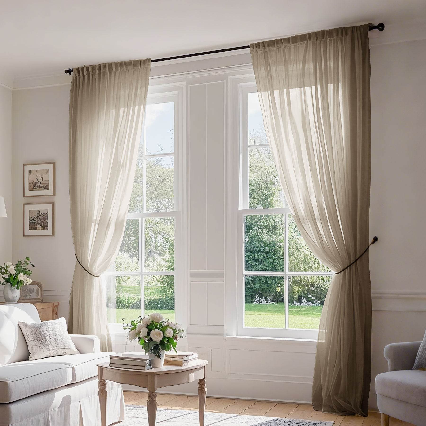 B01 Linen Textured Airy Sheer Curtain Pinch Pleat - Cololeaf