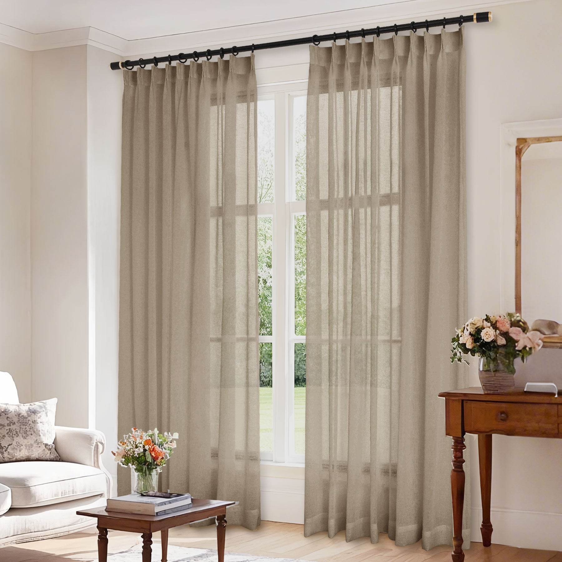 B01 Linen Textured Airy Sheer Curtain Pinch Pleat - Cololeaf