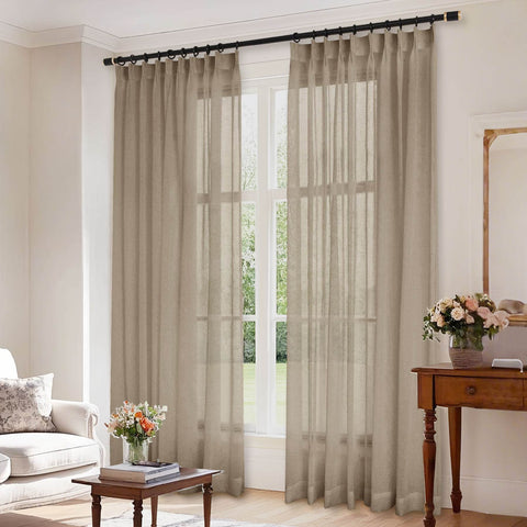 B01 Linen Textured Airy Sheer Curtain Pinch Pleat - Cololeaf