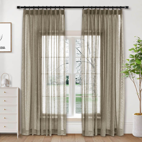 B01 Linen Textured Airy Sheer Curtain Pinch Pleat - Cololeaf