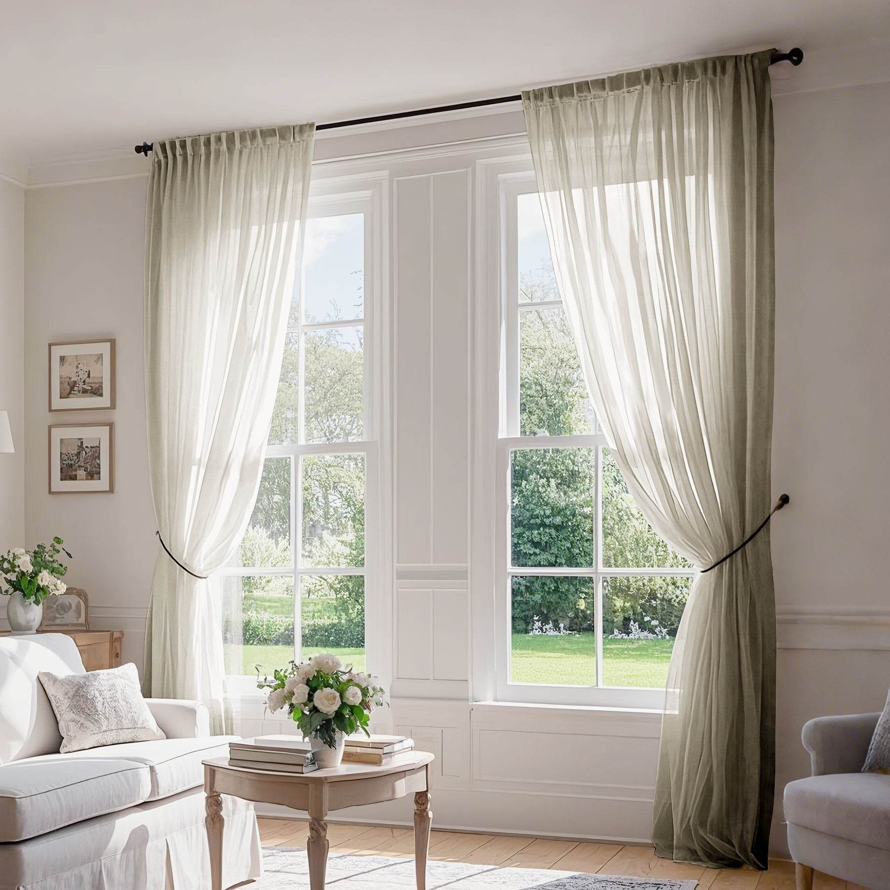 B01 Linen Textured Airy Sheer Curtain Pinch Pleat - Cololeaf