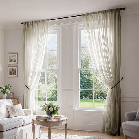 B01 Linen Textured Airy Sheer Curtain Pinch Pleat - Cololeaf