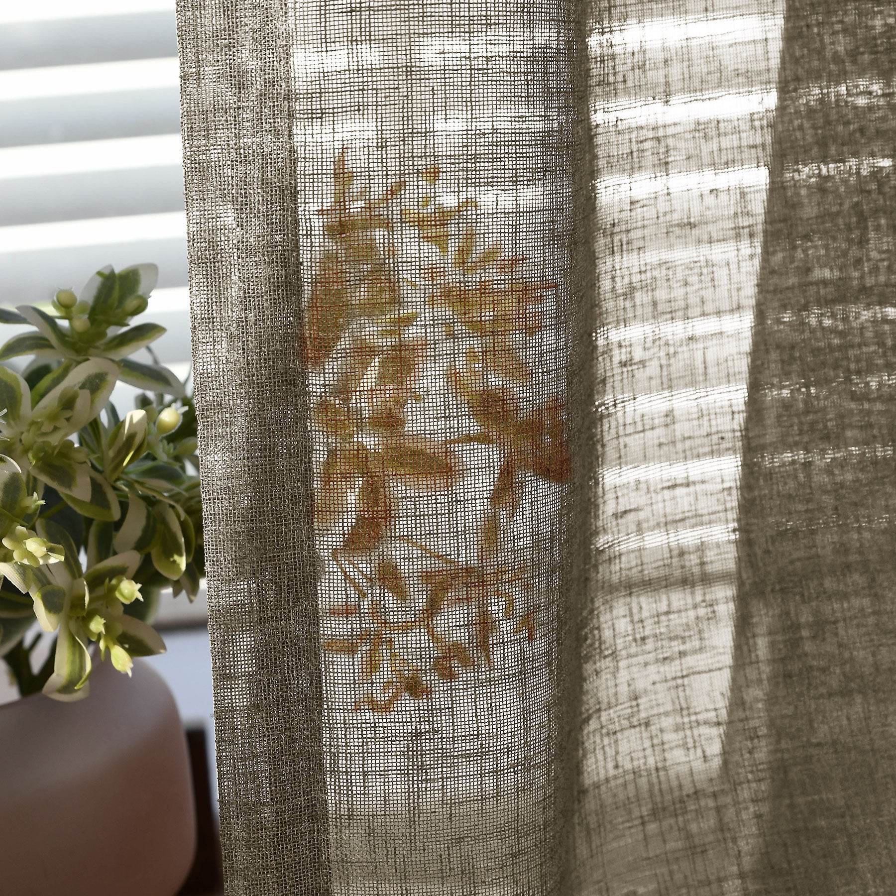 B01 Linen Textured Airy Sheer Curtain Pinch Pleat - Cololeaf