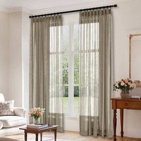 B01 Linen Textured Airy Sheer Curtain Pinch Pleat - Cololeaf
