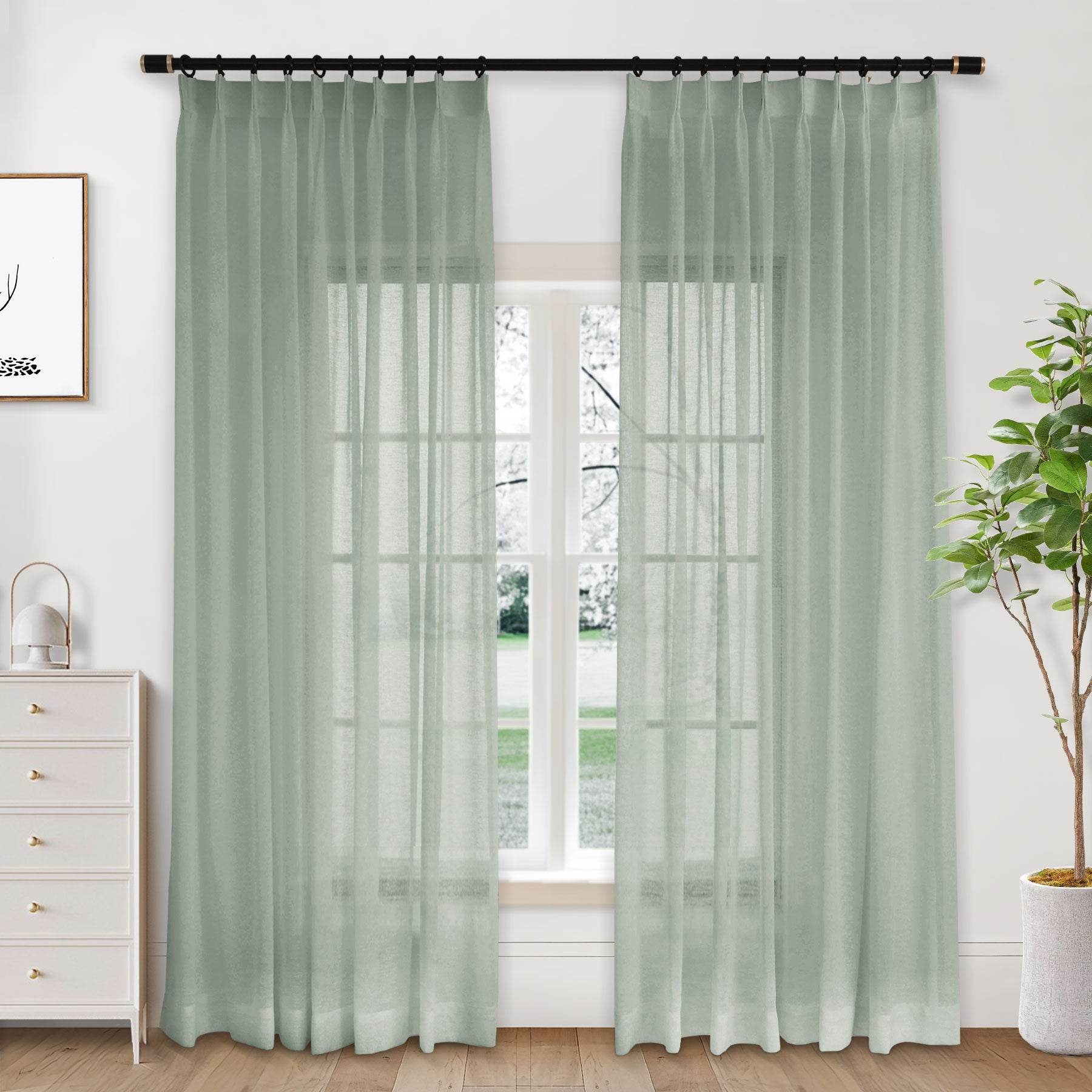 B01 Linen Textured Airy Sheer Curtain Pinch Pleat - Cololeaf