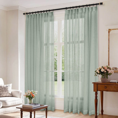 B01 Linen Textured Airy Sheer Curtain Pinch Pleat - Cololeaf