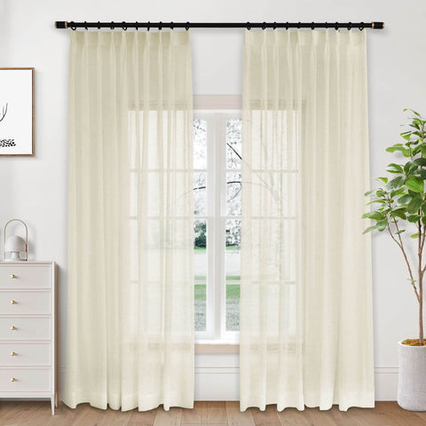 B01 Linen Textured Airy Sheer Curtain Pinch Pleat - Cololeaf