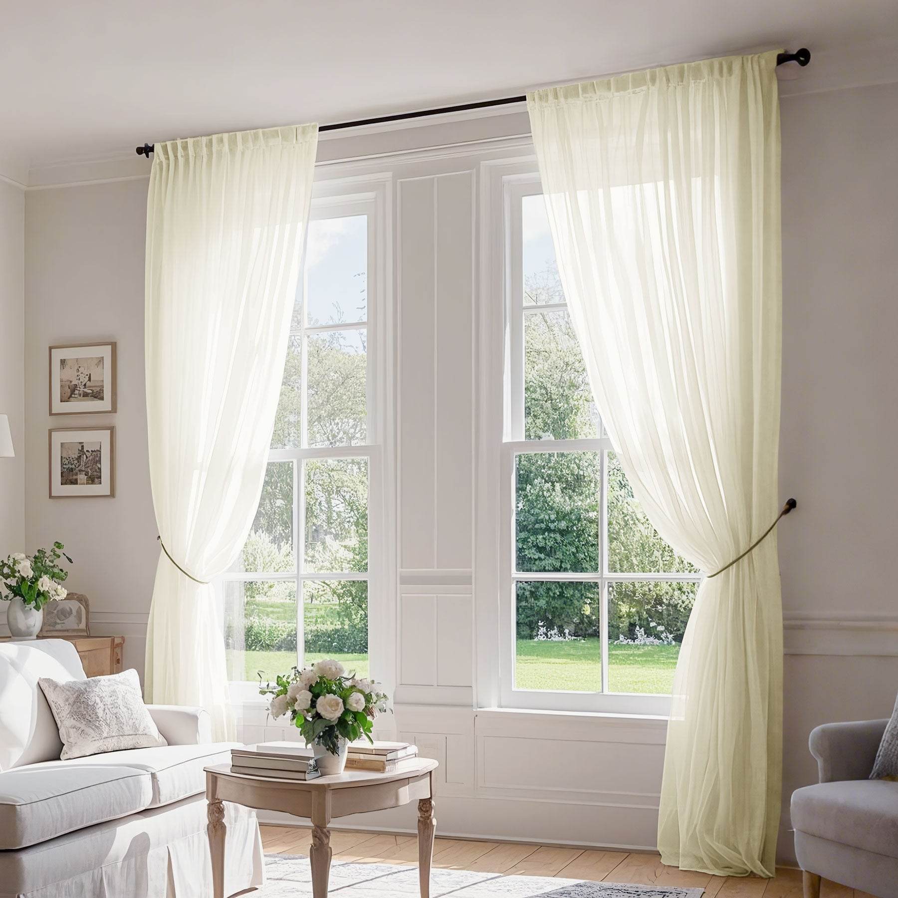 B01 Linen Textured Airy Sheer Curtain Pinch Pleat - Cololeaf