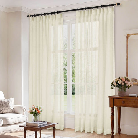 B01 Linen Textured Airy Sheer Curtain Pinch Pleat - Cololeaf