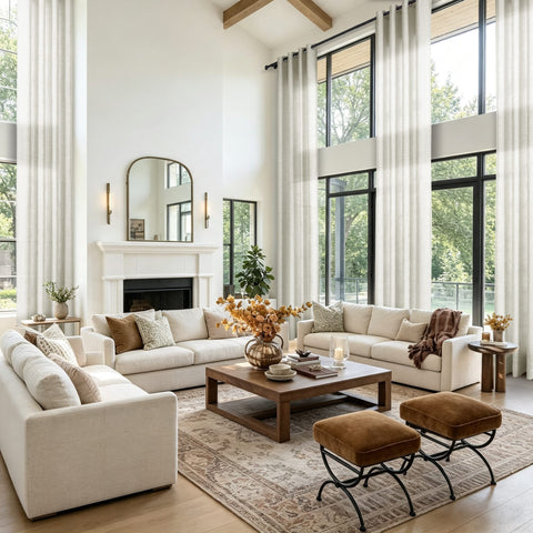 TW04 Extra Long Light Filtering Linen Curtains Grommets 1 Panel for High Ceilings, Perfect for Lofts