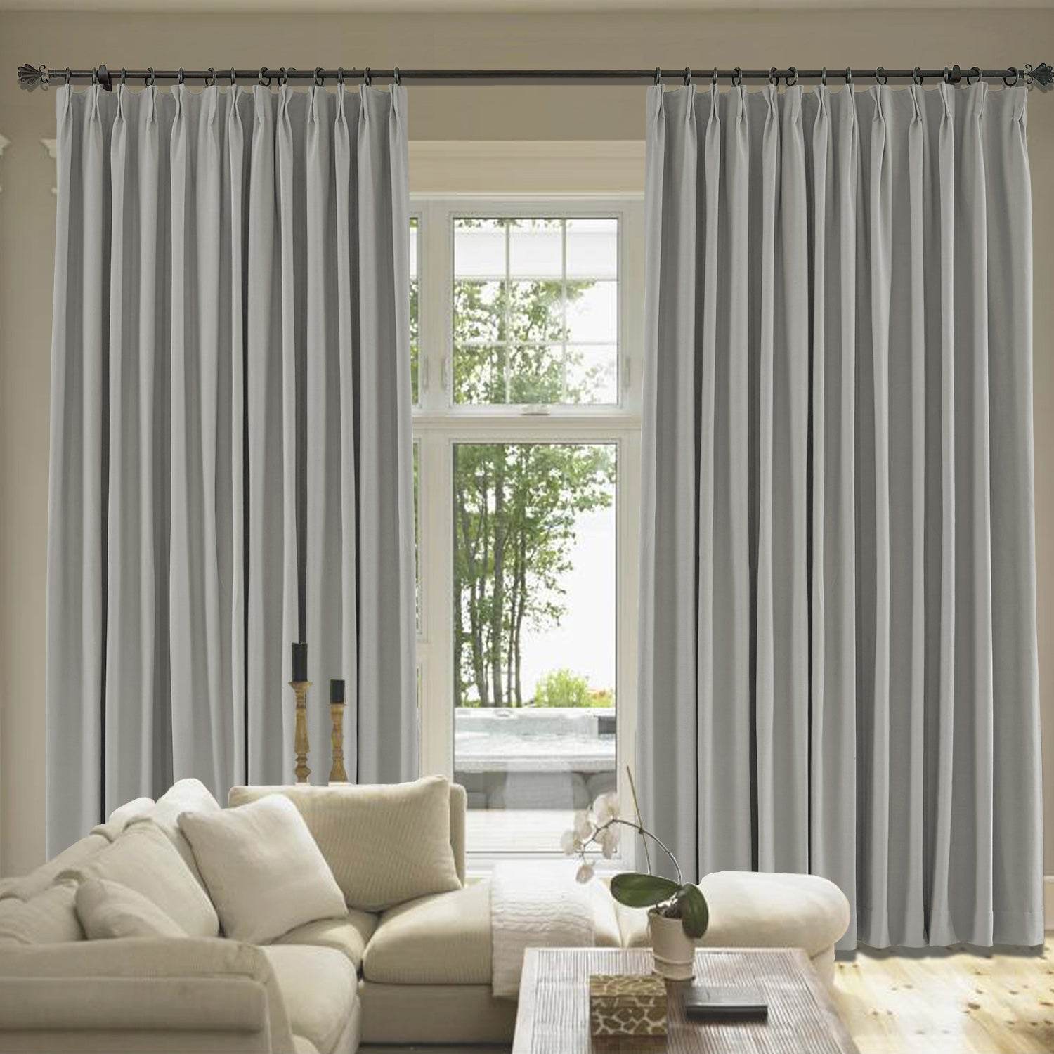 Capri Extra Wide Drape Solid Cotton Heavyweight Curtain Blackout Pinch Pleat - Cololeaf