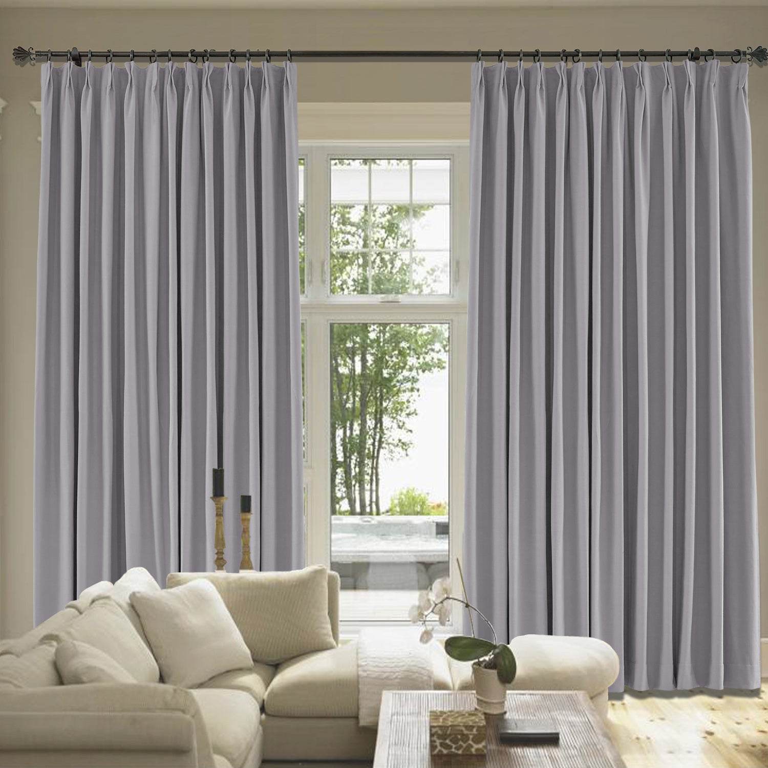 Capri Extra Wide Drape Solid Cotton Heavyweight Curtain Blackout Pinch Pleat - Cololeaf