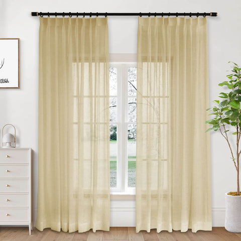 B01 Linen Textured Airy Sheer Curtain Pinch Pleat - Cololeaf