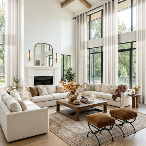 TW04 Extra Long Light Filtering Linen Curtains Grommets 1 Panel for High Ceilings, Perfect for Lofts
