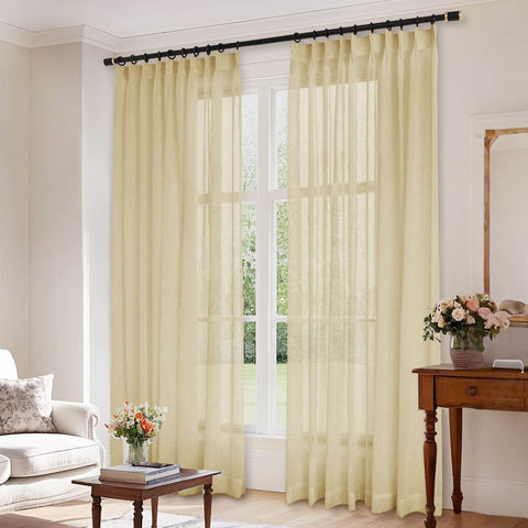 B01 Linen Textured Airy Sheer Curtain Pinch Pleat - Cololeaf