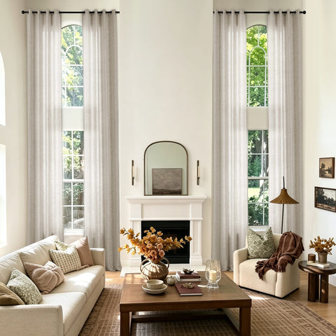 TW04 Extra Long Light Filtering Linen Curtains Grommets 1 Panel for High Ceilings, Perfect for Lofts