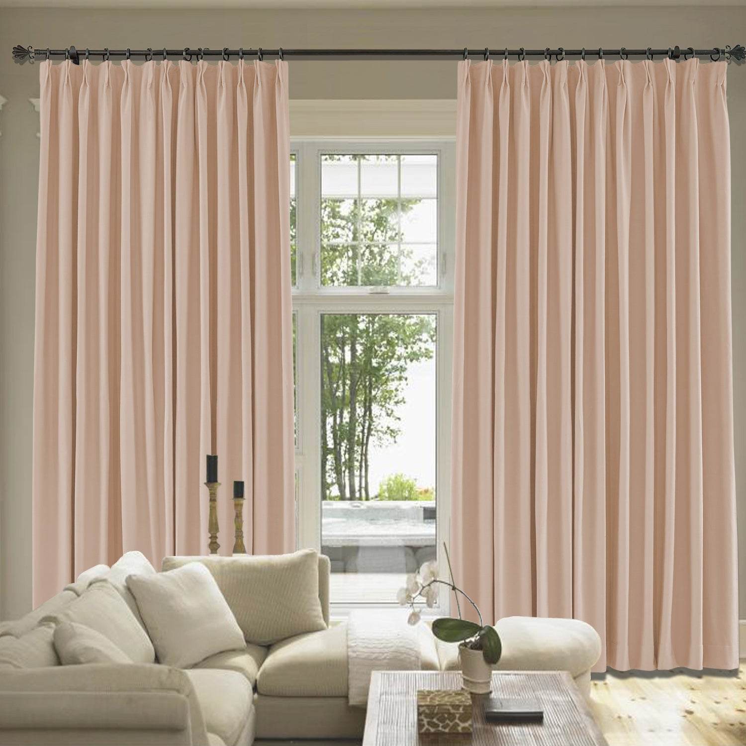 Capri Extra Wide Drape Solid Cotton Heavyweight Curtain Blackout Pinch Pleat - Cololeaf